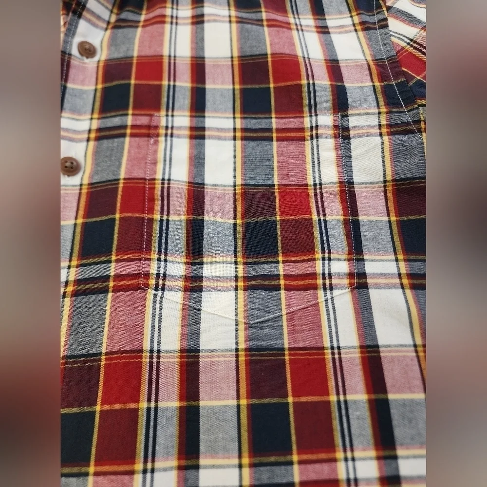 J. Crew Men's Red Plaid Long Sleeve Shirt Button Front Pocket, sz SM